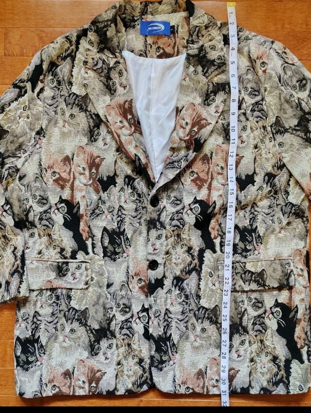INS ERROR Cat Woven Tapestry Blazer Jacket Streetwear Art to Wear - Men's Large - Picture 4 of 10